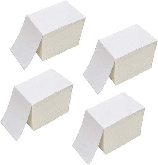 RyhamPaper 4" x 6" Fanfold Direct Thermal Labels - White Shipping Mailing Postage Labels, Perforated, Permanent Adhesive (4 Stacks - 4000 Labels)