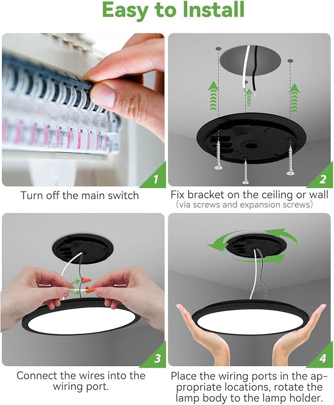 zemty 23 Inch LED Flush Mount Ceiling Light, Super Slim 56W 5040lm LED Ceiling Light, 3 Color Temperature in One 3000k/4500k/6000K Round Light Fixture for Bedroom, Kitchen, Dining Room (Black)