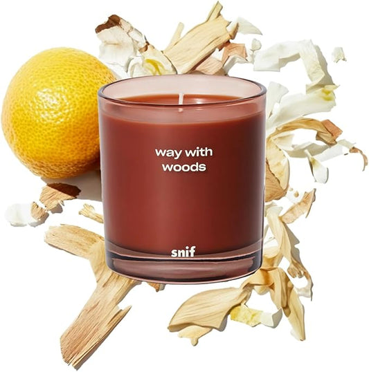 Way with Woods Luxury Scented Candle by Snif, Inviting, Crisp Scent, 50+ Hours, 100% Cotton Fiber Wicks, Soy Wax Blend, Non-Toxic, Vegan, 8.5 oz