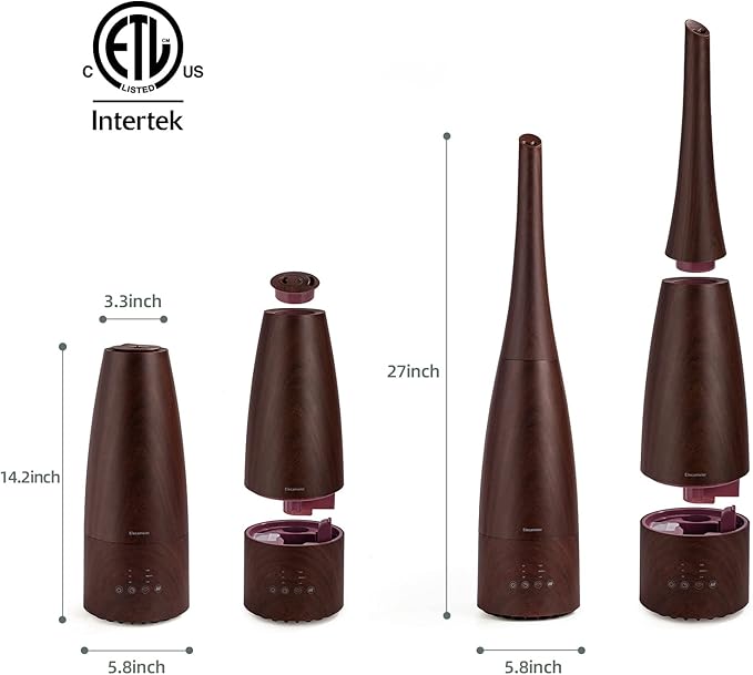 Cool Mist Humidifier，Elecameier Air humidifier for Home/Bedroom with Remote Control 2.3L Smart Air Humidifier for Desk/Office/Bedroom 25dB Whisper Quiet with Auto Shut off dark wood