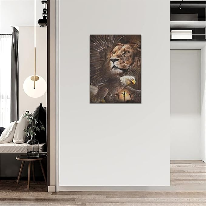 Banonaty Lion Eagle Wall Art Christian Lion of Judah Canvas Prints - Masculine Modern Home Decor for Living Room, Bedroom, Bathroom - Framed 12''x16''