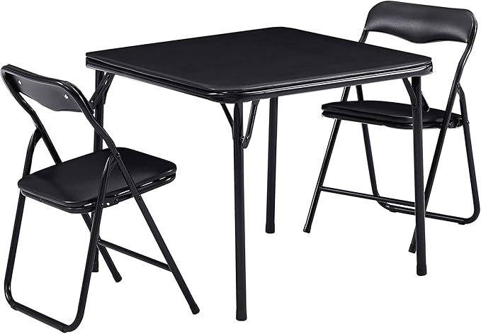 VECELO Kids Folding Activity Table and Chairs 3 Piece Set, Portable, with Ultra Soft Padded Cushion, Solid Black