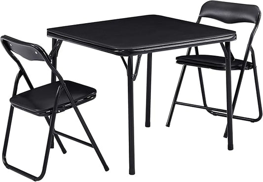 VECELO Kids Folding Activity Table and Chairs 3 Piece Set, Portable, with Ultra Soft Padded Cushion, Solid Black