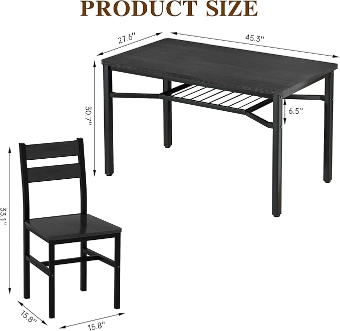 Hooseng Dining Table Set for 4, Wood Kitchen Table Chairs Set with Storage, Farmhouse 5 Piece Dining Room Table Set, Space-Saving Dinette Set for Breakfast Nook, Apartment (Black)