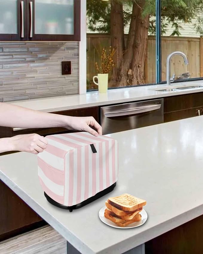 Toaster Cover 2 Slice Pink Stripes Toaster Oven Cover with Pockets Pink White Vertical Striped Dustproof Bakeware Protector Small Kitchen Appliance Dust Covers and Fingerprint Protection for Women