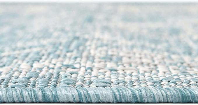 Unique Loom Outdoor Traditional Collection Area Rug - Valeria (2' x 7' 10" Runner, Aqua/ Ivory)