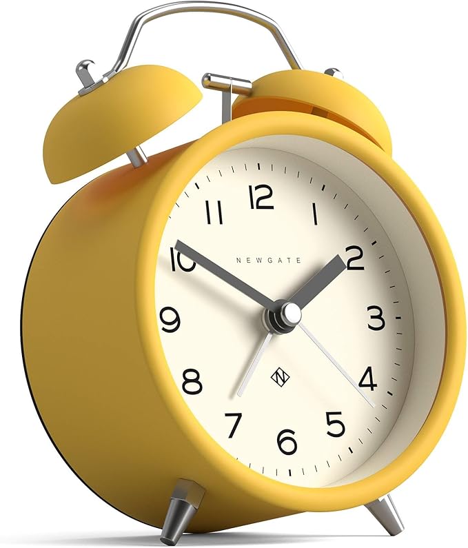 NEWGATE® Charlie Bell Echo Alarm Clock | Modern take on Classic Twin Bell Clock | Yellow | Easy to Read Numbers | Ideal for Bedside, Desk or Shelf | Modern Retro Bedroom & Office Accessory