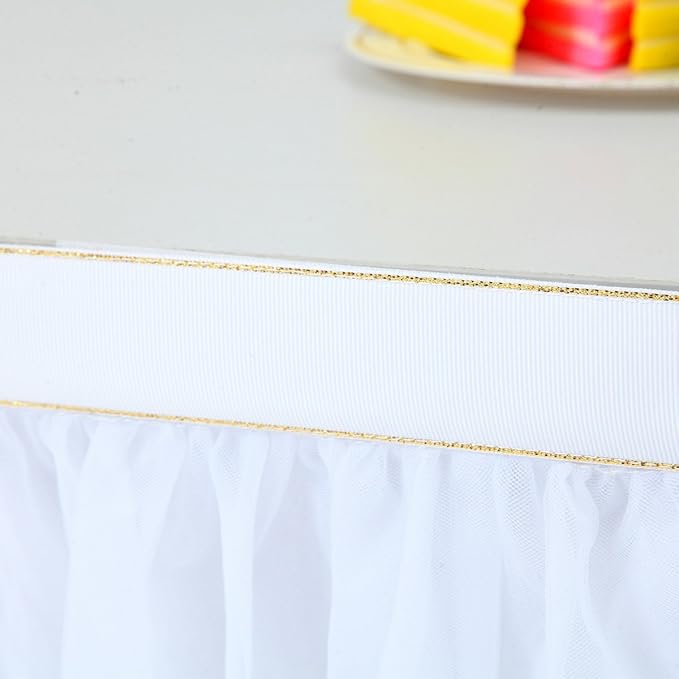 2 Pack 6ft White Tulle Table Skirts for wedding Bridal Shower White Ruffle Tutu Tablecloth for Baby Shower Birthday Party Banquet Baptism Cake Dessert Table Decorations