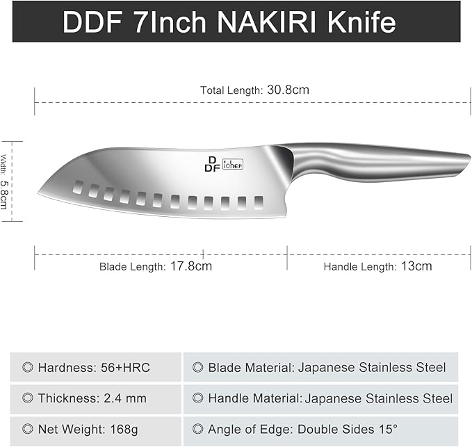 DDF iohEF Kitchen Knife, Chef's Knife In Japanese Stainless Steel Professional Santoku Cooking Knife, 7 Inch Non-slip Ultra Sharp Knife with Ergonomic Handle