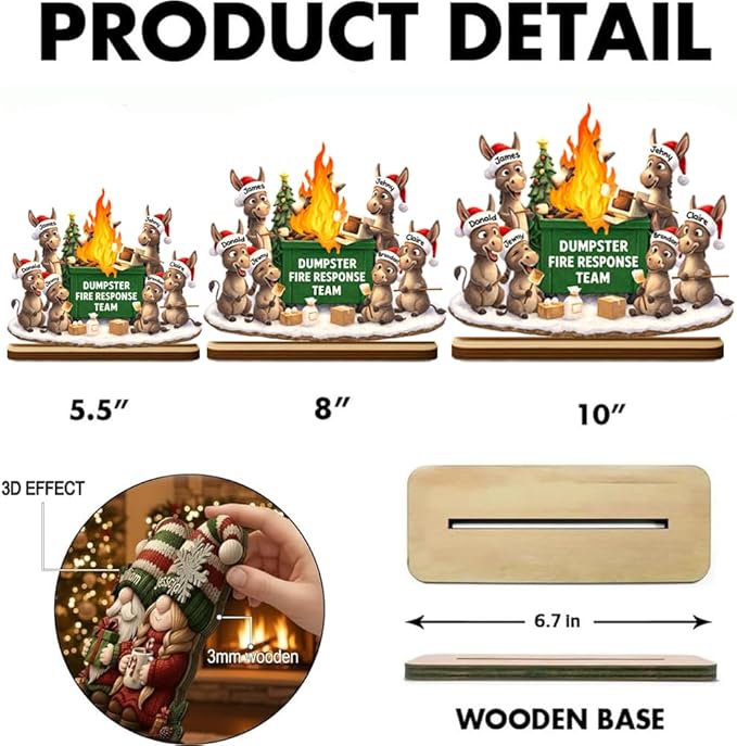 Funny Donkey Dumpster Fire Response Team Wooden Plaque 2025, Personalized Flaming Dumpster Sign, Custom Name Group Plaque, Matching Holiday Decor, Humorous Gift for Coworkers