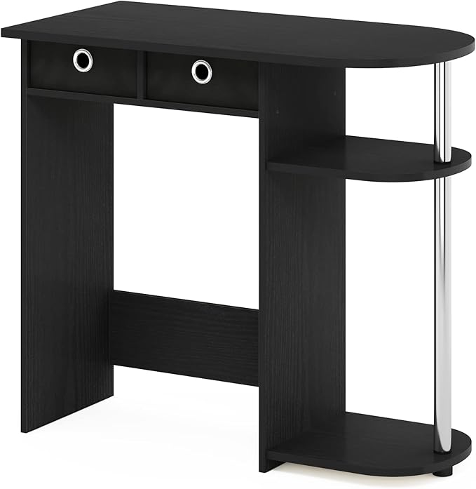 Furinno Go Green Home Laptop Notebook Computer Desk/Table with 2 Drawer Bins, Americano/Chrome