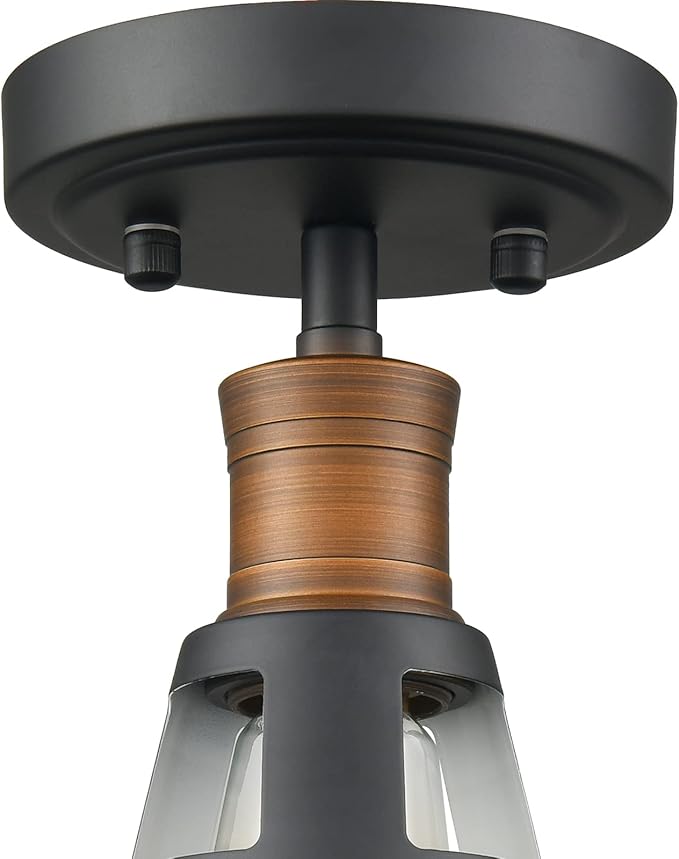 CLAXY 1-Light Semi Flush Mount Light Fixture Farmhouse Ceiling Light with Black and White Shade Dimmable