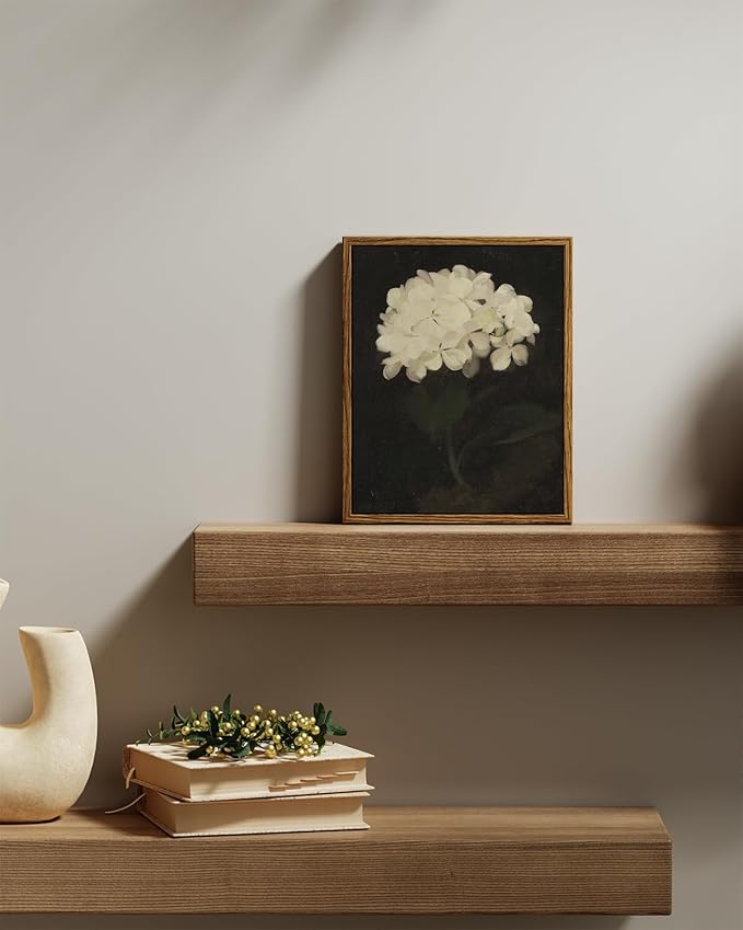InSimSea Framed Wall Art for Living Room - White Hydrangea Oil Painting Canvas Prints for Bedroom, Bathroom, Kitchen, Office Decor - 8x10in