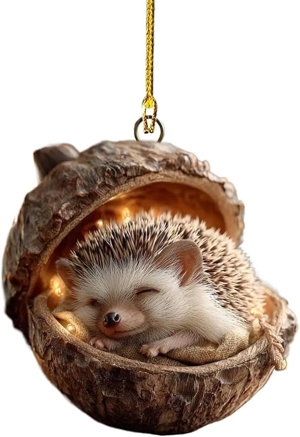 5 Piece 2D Flat Design Forest Animal Christmas Ornaments, Acrylic Woodland Creatures, Pine Cone and Acorn Hanging Decorations for Home