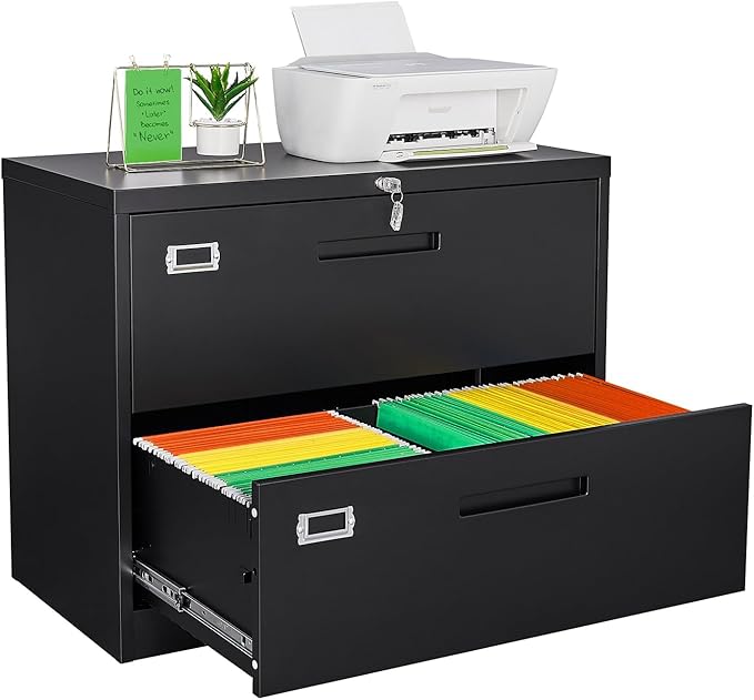 Lateral Filing Cabinet,2 Drawer File Cabinet with Lock,Office Lateral File Cabinets for Legal/Letter A4 Size,Require Assembly, Black