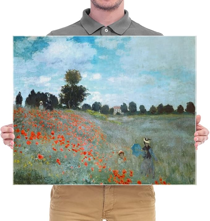 Wieco Art The Poppy Field Near Argenteuil Canvas Prints Wall Art of Claude Monet Famous Oil Paintings Reproduction Classic Landscape Pictures Artwork for Bedroom Decorations