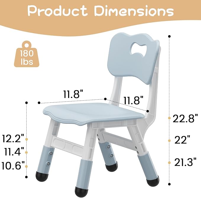 GAOMON Kids Chair, 3 Level Height Adjustable Kid Chair, Plastic Toddler Chairs for Children Boys Girls Age 2-6, Suitable for Home Family Classroom Nursery Indoor Use (2 Pack, Grayish Blue)