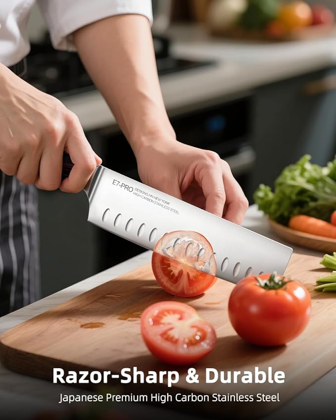 2025 Upgraded Nakiri Chef Knife Japanese Professional 7 Inch Sharp Meat Cleaver Kitchen Knives for Chopping Vegetable and Cooking, High Carbon Stainless Steel Asian Chopping Chefs Knife