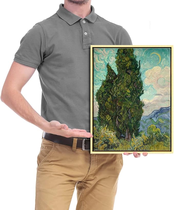 Wieco Art Framed Wall Art Cypresses Classic Giclee Canvas Prints by Van Gogh Famous Oil Paintings Green Tree Picture for Home Decorations Modern Abstract Forest Landscape Artwork