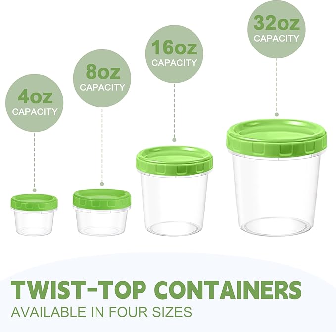 4 oz Small Plastic Containers with Lids, 24 Pack Stackable Small Freezer Container, Reusable 1/2 Cup Food Containers for Snack Puree Fruit, with Pen and Brush, Microwave & Dishwasher Safe