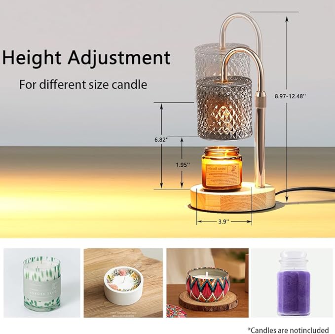 Candle Warmer Lamp with Timer Dimmer Adjustable Height for New Home House Bedroom Decor,Wax Melt Warmer with 2 Bulbs for Jar Candles, Gifts for Mom Women Friend Sister Birthday | Gray