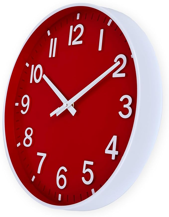 HZDHCLH Red Wall Clocks Battery Operated,12 inch Silent Non Ticking Modern Christmas Wall Clock for Living Room Bedroom Kitchen Office Classroom Decor