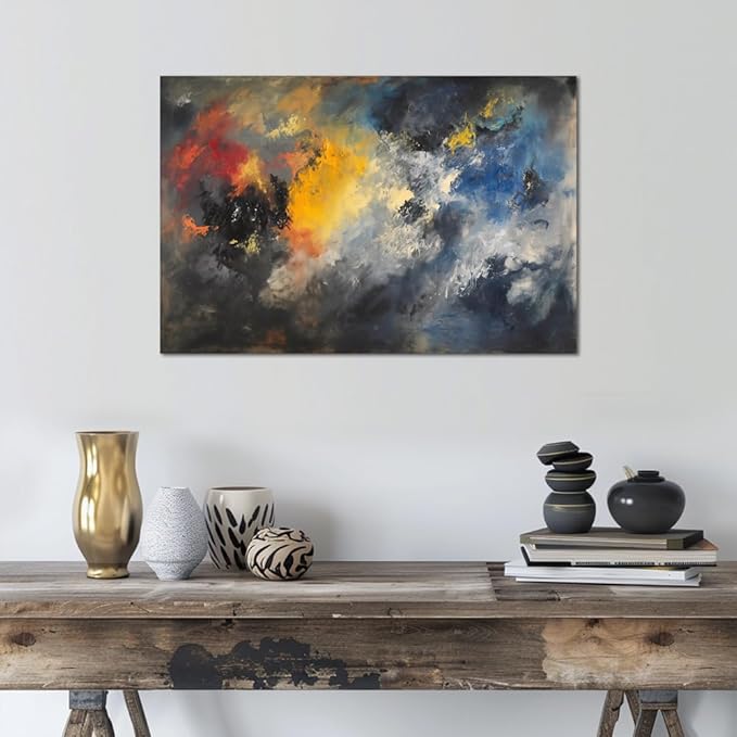 Abstract Wall Art for Living Room Black Modern Canvas Artwork Fantasy Colorful Cloud Pictures Contemporary Painting Decor for Bedroom Home Office Decorations 24x36 inches