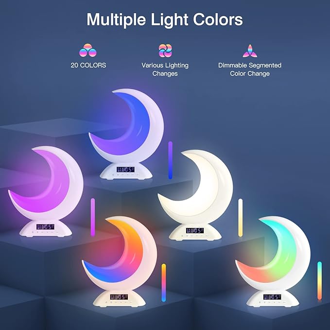 Touch Moon Table Lamp with Time Alarm Clock, RGB Adjustable Light with Bluetooth, with Scene Mode and Music Mode, Warm White LED Moon Light, Suitable for Home Decoration, Bedroom Living Room Desk.