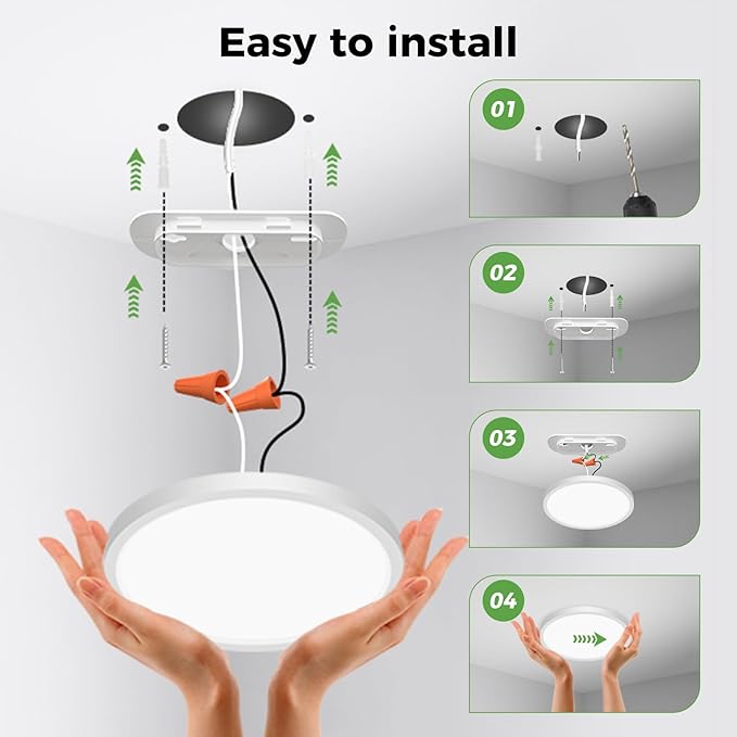 zemty 12Pack LED Flush Mount Ceiling Lights, 6.5 Inch 12W 1200lm Lighting Fixtures Recessed, Adjustable 3000K 4000K 6500K, Round Modern Ceiling Lamp for Bathroom Closet Hallway