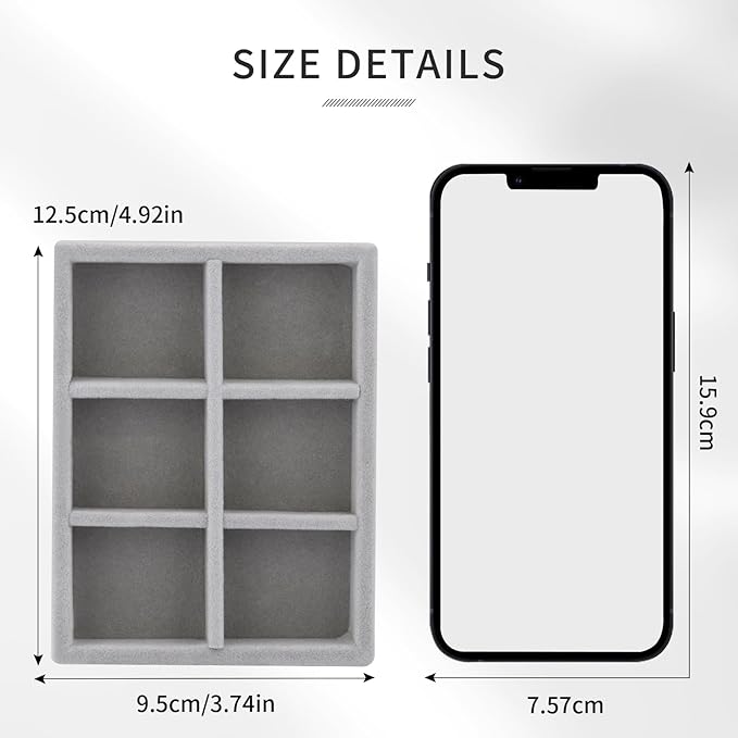 DesignSter Small Jewelry Tray, 2PCS Ring Organizer, Velvet Jewelry Display Tray, Stackable Jewelry Organizer Trays, Jewelry Drawer Organizer Inserts For Dresser, Jewelry Box (Gray)