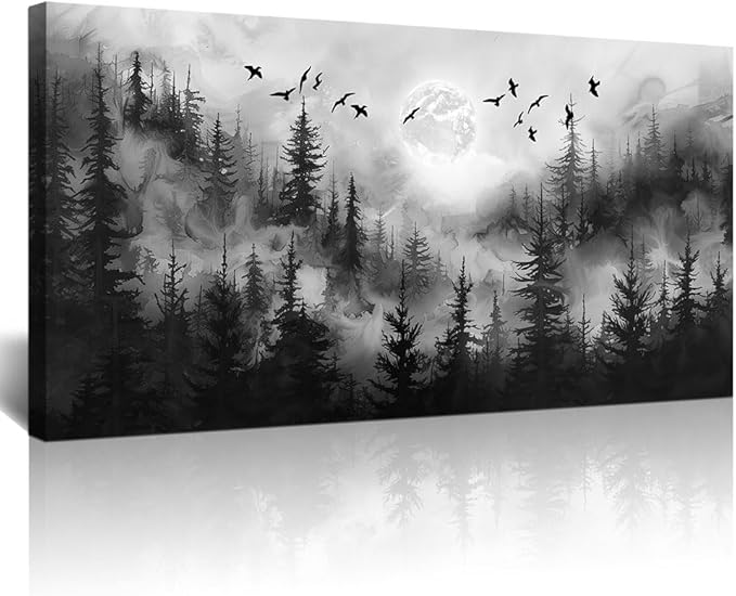 Lapremoly Forest Tree Painting for Living Room Modern Landscape Wall Art Canvas Prints Black And White Pictures Home Decor Bedroom Bathroom Office Large Wall Decor Artwork Ready To Hang 30"X60"