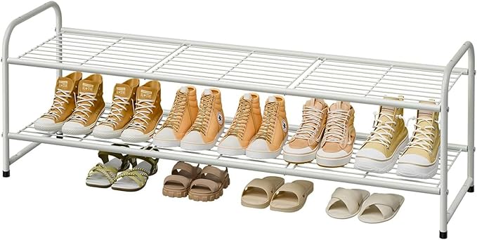 2 Tier Shoe Rack for Closet, 44 Inch Extra Long Shoe Storage Organizer for Shelves, Heavy Duty Metal, Easy Assembly, White