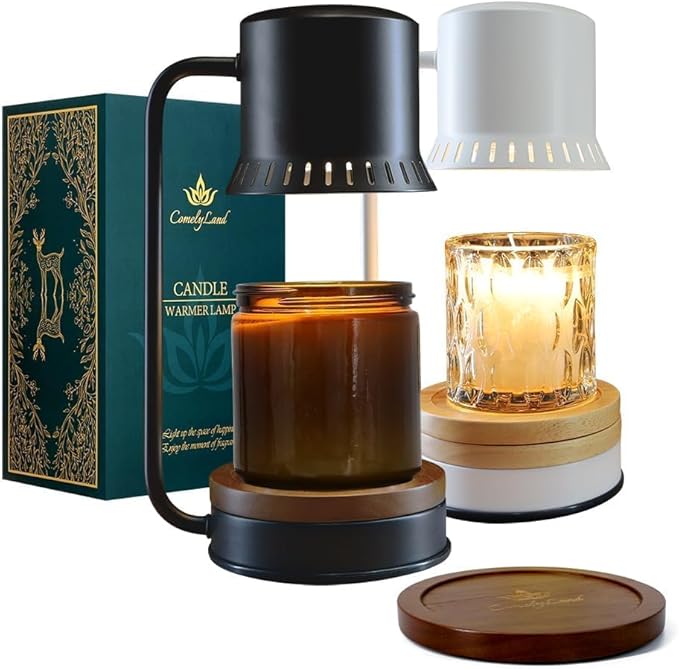 Candle Warmer Lamp with Timer 50W Dimmable Warming Light for Jar Candles Adjustable with Coasters Modern Metal Black Wax Melt Lamp Housewarming Gift Ideas Zen SPA Yoga Gift for Women Mother Birthday