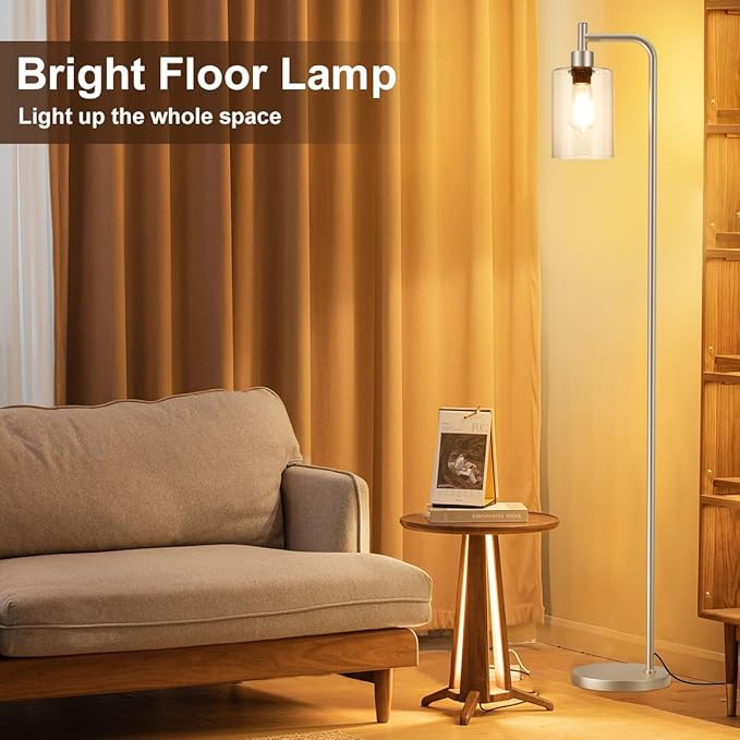 Floor Lamps for Living Room - Industrial Standing Lamp with Glass Shade, Modern Gold Floor Lamp with LED Bulb, Tall Lamp for Bedroom Office - Light Gold