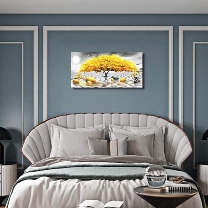Wall decorations for living room Canvas Wall Art for bedroom Abstract wall decor Black and white Canvas Art Yellow tree paintings bathroom Home Decoration Hang Pictures Office large Wall Artworks
