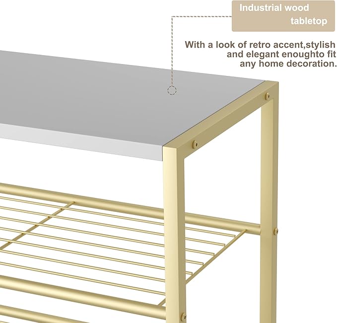 HOMEFORT 4-Tier Shoe Rack, Shoe Storage Shelf, Industrial Shoe Tower, Narrow Shoe Organizer for Closet Entryway, Small Shoe Rack Table with Durable Metal Shelves, Gold