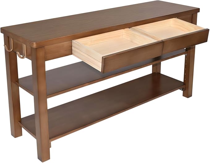 Wood Shoe Bench Entryway with Drawer: 2-Tiers Wooden Storage Shoe Rack with Bench Seat, Compact Mid-Century Modern Design for Entryway, Hallway, Closet, Front Door Entrance, Foyer 43.3" Walnut