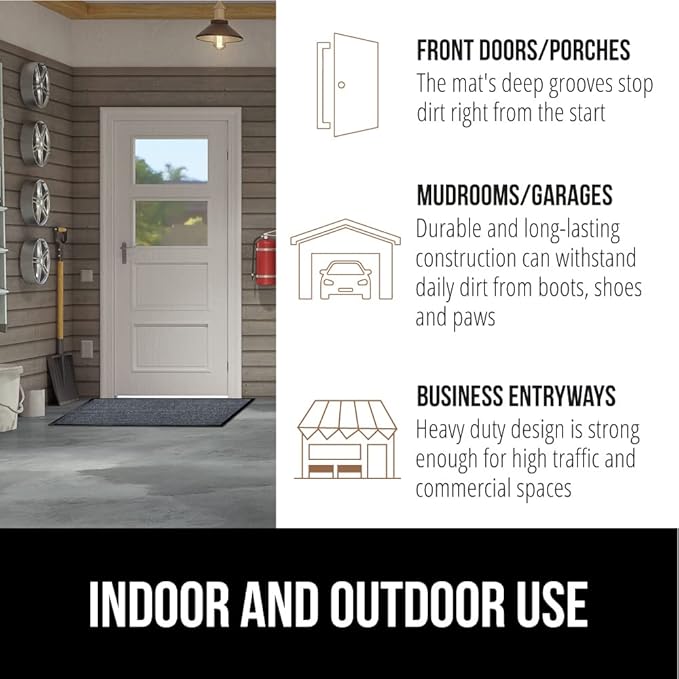 GORILLA GRIP Traffic Guard Door Mat, Heavy Duty Welcome Mats, Commercial Office Space Doormat, Waterproof, Fade Resistant, Strong Rubber Backing, Low Profile, Shoe and Boot Scraper, 35x23, Gray