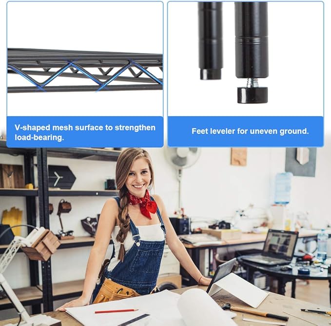 5 Shelf Wire Shelving Unit Garage NSF Wire Shelf Metal Large Storage Shelves Heavy Duty Height Adjustable Utility Commercial Grade Steel Layer Shelf Rack Organizer 1250 LBS Capacity -14x36x72,Black