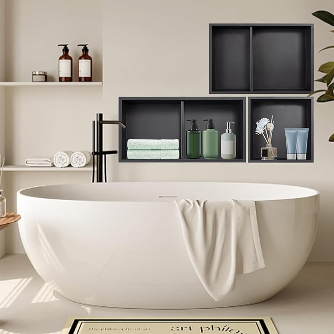 Stainless Steel Shower Niche 16" X 20" Brushed No Tile Needed Wall Niche Double Shelves Recessed Shower Shelf for Bathroom Storage Over Mount Installation