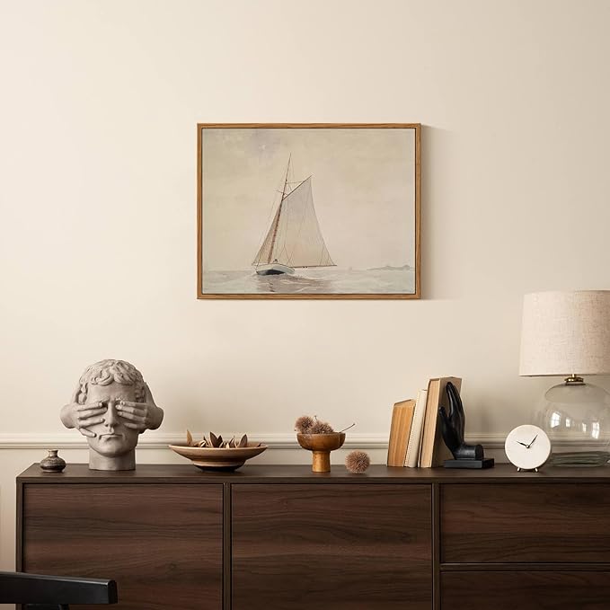 InSimSea Framed Wall Art for Living Room Large Canvas Wall Art White Sailboat Seascape Watercolor Vintage Painting - Coastal Wall Art Prints Pictures Bedroom Office and Home Decor 11x14in