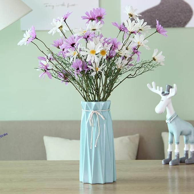 Ceramic Blue Vase Flower Vase for Home Decor Modern Style 9.5 inch Tall Vase for Table Shelf Home Decor Vase for Fireplace Bedroom Kitchen Living Room Wedding Office Desk Birthday Gifts