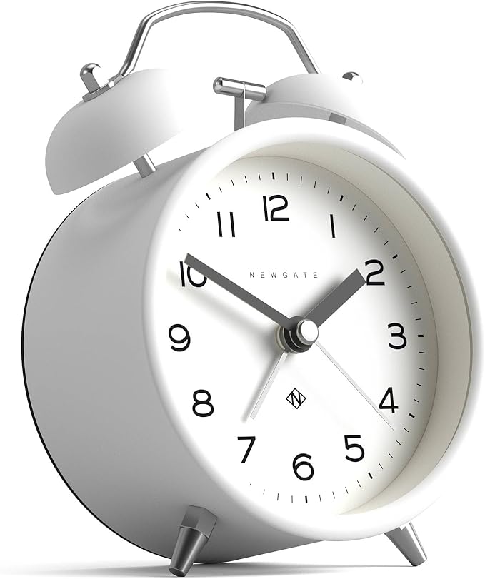 NEWGATE® Charlie Bell Echo Alarm Clock | Modern take on Classic Twin Bell Clock | White | Easy to Read Numbers | Ideal for Bedside, Desk or Shelf | Modern Retro Bedroom & Office Accessory