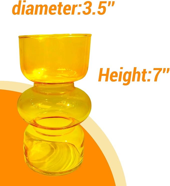 BLOFLO Orange Transparent Glass Hydroponic Vase, 7Inches Colored Glass Vase for Flower, Modern Geometric Three-Layer Floral Vases for Home Office Wedding Table Décor (Orange)