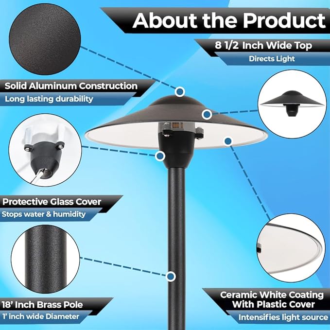 LED Pathway Lights 131 - Heavy Duty Metal Low Voltage Landscape Lighting, 12V Driveway Lights Outdoor Walkway Garden Pathway Lighting with Warm White G4 3.5W 2700K LED Bulb, Ground Stake & Connectors