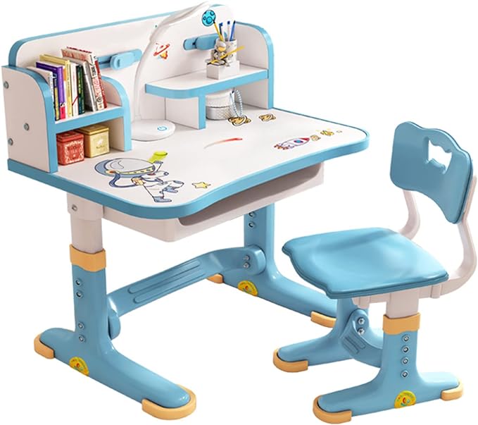 Desk and Chair Set,Kids Widened Desktop Cartoon Pattern Desk Chair Set Children Study Desk Height Adjustable Children School Study Desk School Home Study Table with Drawer Chair