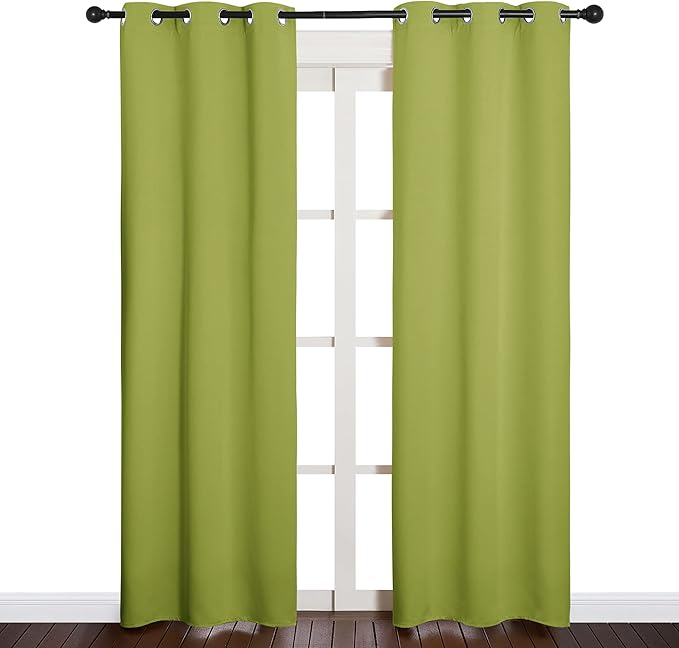 NICETOWN Green Blackout Curtains Window Panels, Window Treatment Thermal Insulated Solid Grommet Blackout Draperies/Drapes for Christmas Bedroom (Set of 2, 34 by 84 Long, Fresh Green)