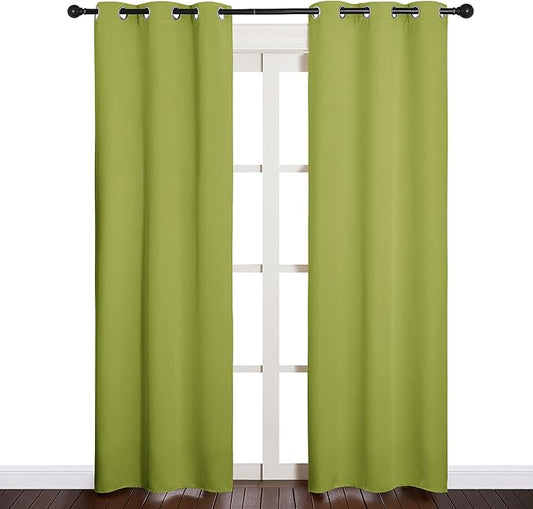 NICETOWN Green Blackout Curtains Window Panels, Window Treatment Thermal Insulated Solid Grommet Blackout Draperies/Drapes for Christmas Bedroom (Set of 2, 34 by 84 Long, Fresh Green)