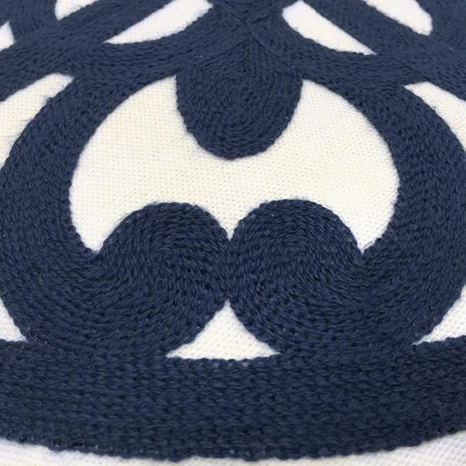 Alysheer Embroidered Decorative Throw Pillow Cover 18x18 inch, Cozy Warm Boho Mandala Chic Knit Pattern Durable 100% Cotton Canvas Cushion Case for Sofa Couch Living Room Bedroom Gifts (Navy Blue)