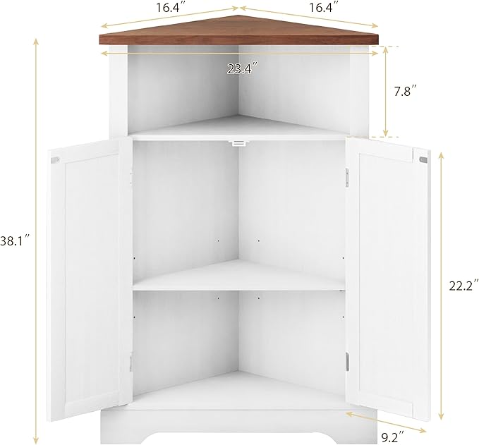 Smuxee Bathroom Corner Storage Cabinet, Farmhouse Floor Corner Cabinet with Barn Door and Adjustable Shelf, White Narrow Cabinet Organizer for Bathroom, Living Room, Kitchen